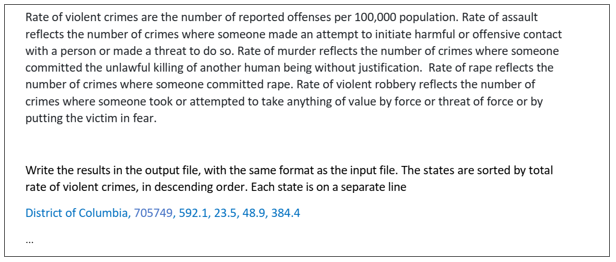Program to sort the states by rate of all violent crimes in C language 1